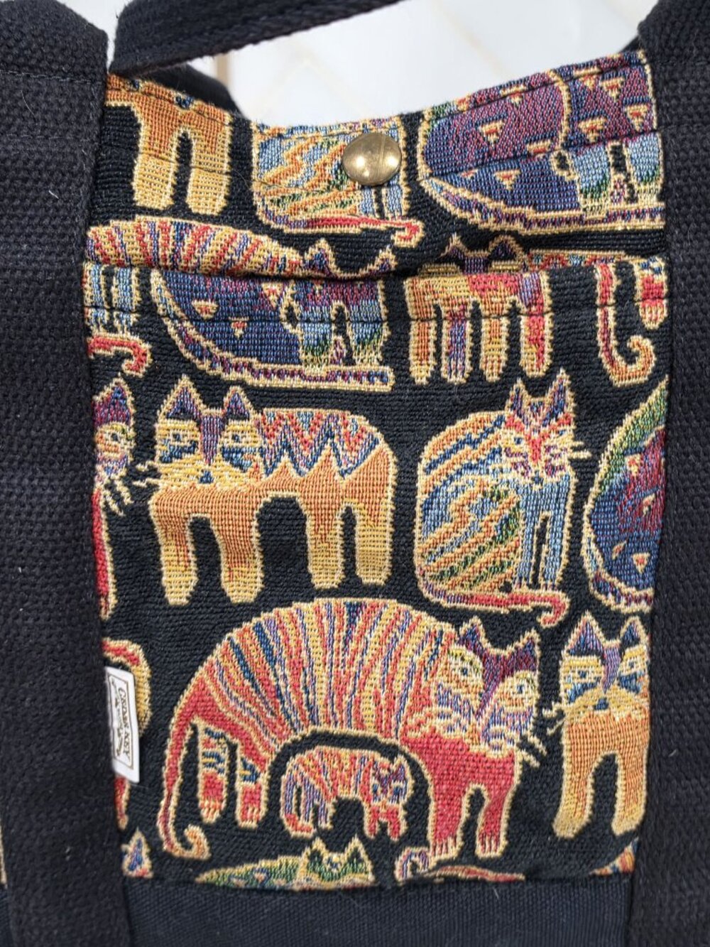 Cedar Key Cat Tapestry Canvas Tote Bag With Black Straps & Interior Pocket - Picture 1 of 10